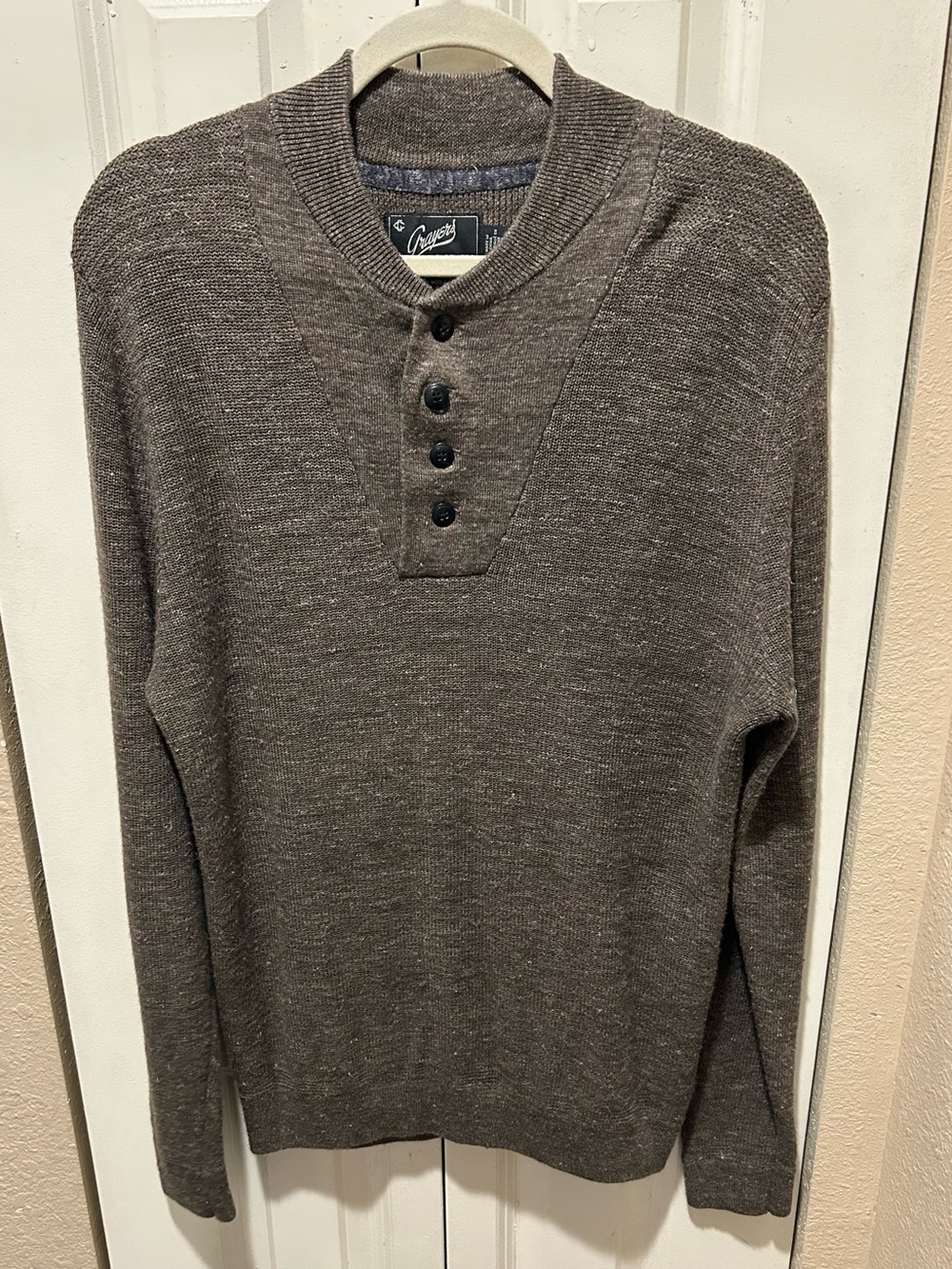 Grayers Wool /Linen Knit Blend Men’s Henley Sweater Speckle Brown , Large